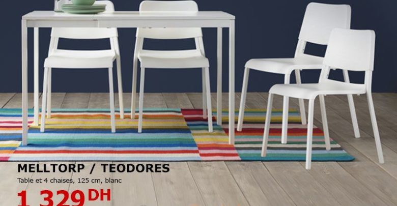 Promo Ikea Maroc Table + chaises Blanche MELLTORP / TEODORES 1329Dhs au lieu de 1699Dhs