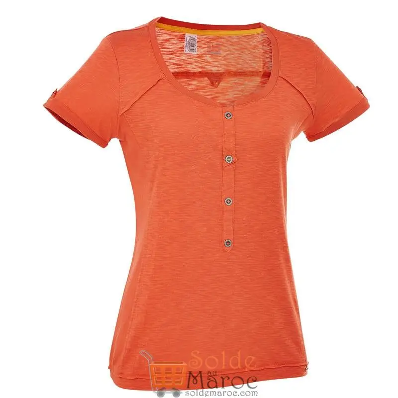 Soldes Decathlon T-Shirt manches courtes Randonnée Femme Arpenaz 500 Orange 49Dhs au lieu de 89Dhs