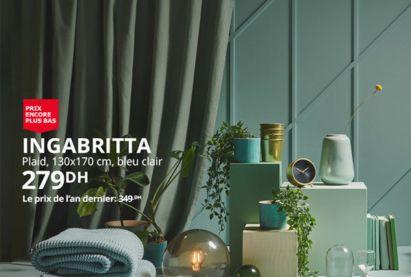 Promo Ikea Maroc Plaid INGABRITTA 130x170cm 279Dhs au lieu de 349Dhs