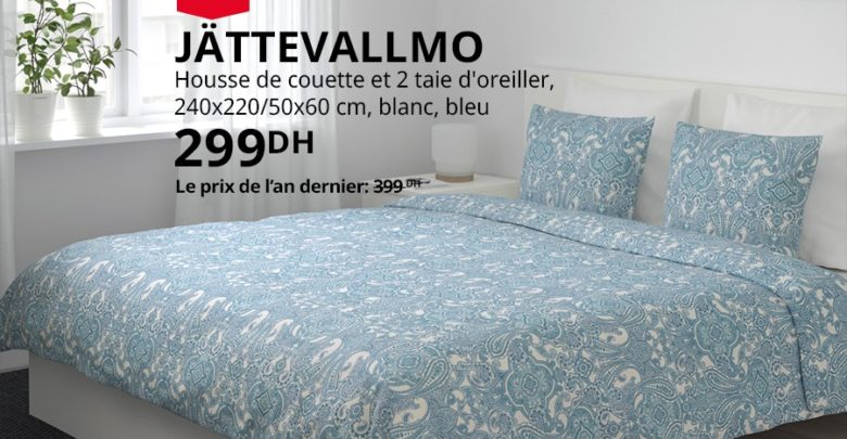 Promo Ikea Maroc Housse de couette et 2 Taie d'oreiller 299Dhs au lieu de 399Dhs