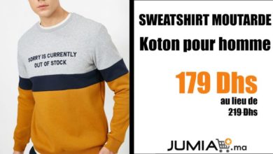 Promo Jumia SWEATSHIRT MOUTARDE Koton Homme 179Dhs au lieu de 219Dhs