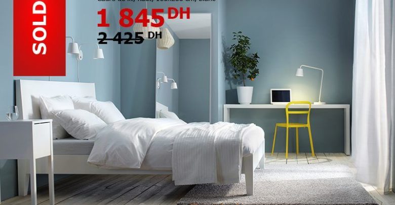 Soldes Ikea Maroc Cadre de Lit MALM Blanc 1845Dhs au lieu de 2425Dhs