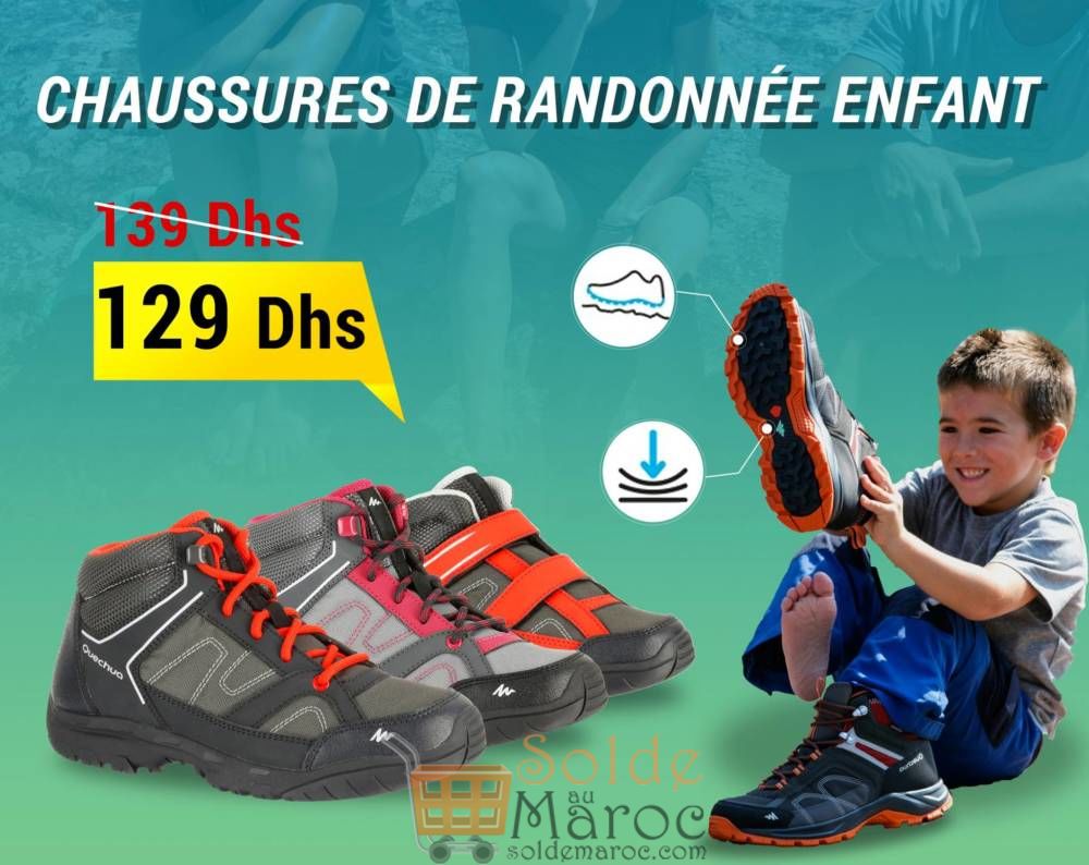 Promo Decathlon Chaussures de randonnée enfant Arpenaz 50 mid rouge velcro 129Dhs au lieu de 139Dhs
