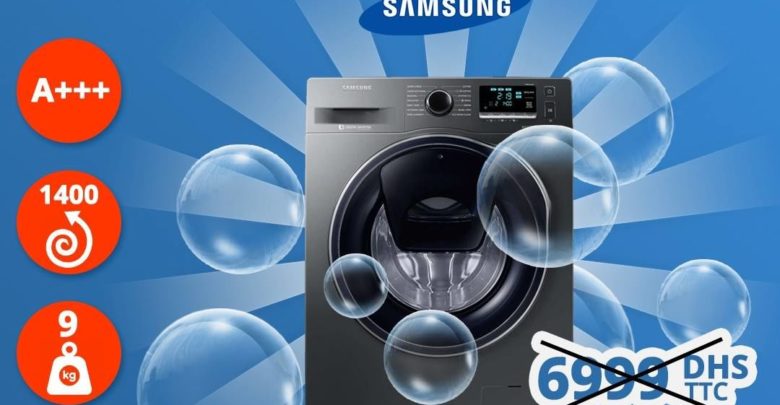 Promo Abroun Electro Super Machine à laver Samsung 9kg 5999Dhs au lieu de 6999Dhs