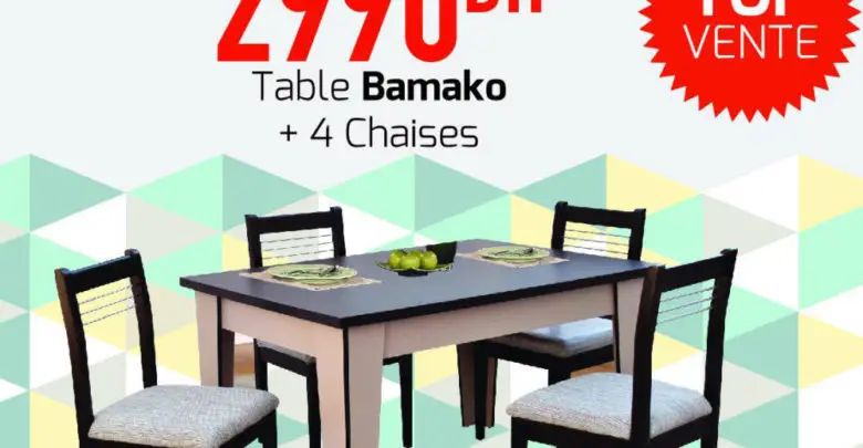 Top Vente Yatout Home Table Bamako + 4chaises 2990Dhs au lieu de 4990Dhs