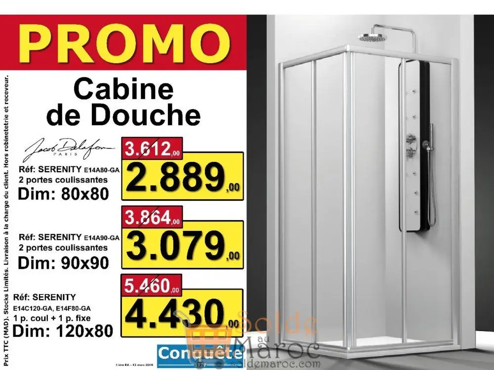 Promo Conquete Cabine de douche carré SERENITY de JACOB DELAFON