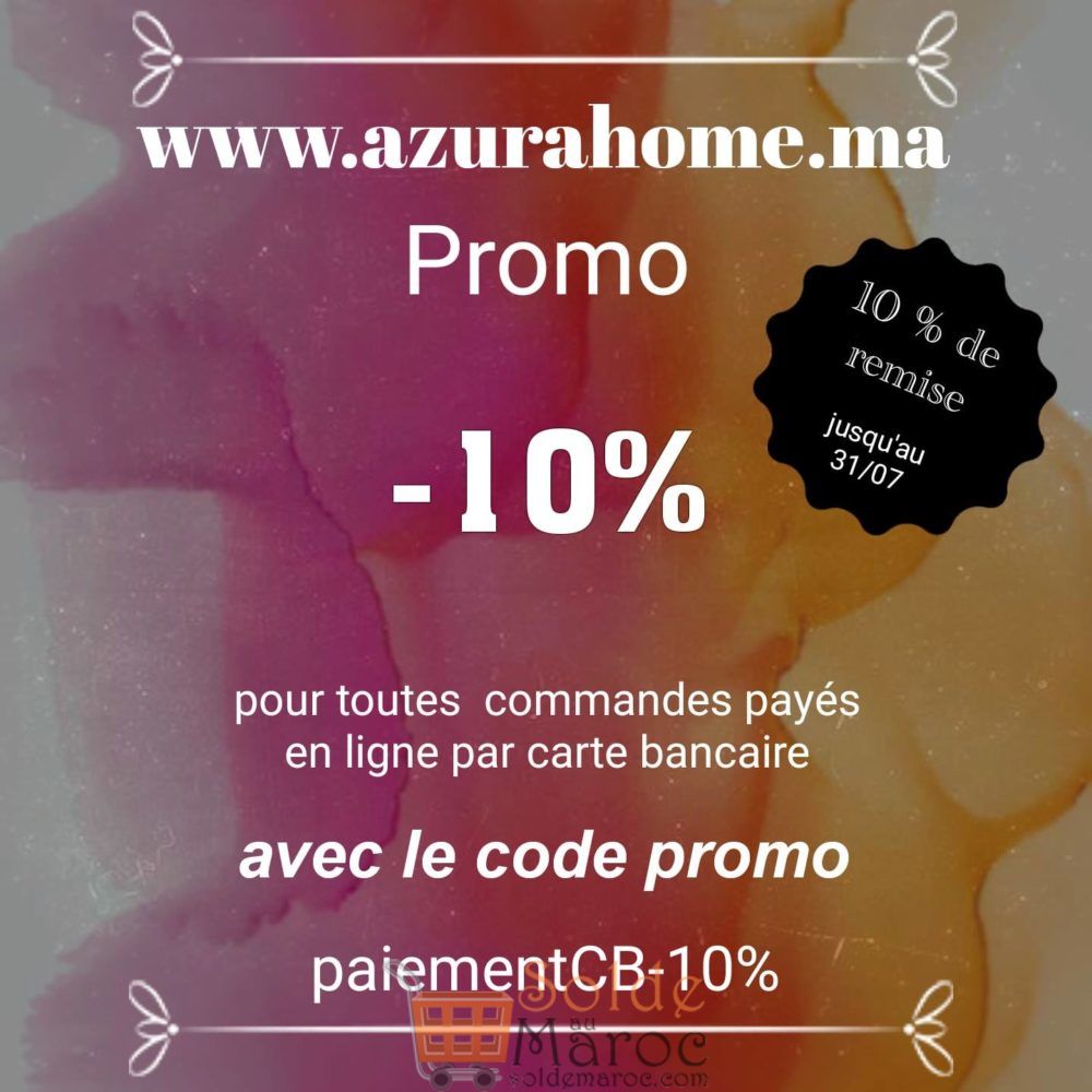 Promo Azura Home -10% sur Achat par internet Jusquà le 31 Juillet 2018