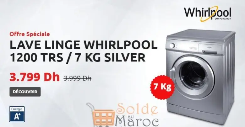Promo Tangerois Electro Machine A Laver Frontale 7kg SILVER WHIRLPOOL 3799Dhs au lieu de 3999Dhs