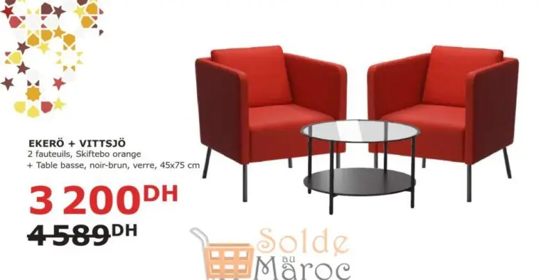 Soldes Ikea Maroc 2 Fauteuils + Table Basse EKERO/VISTTSJO 3200Dhs au lieu de 4589DHs