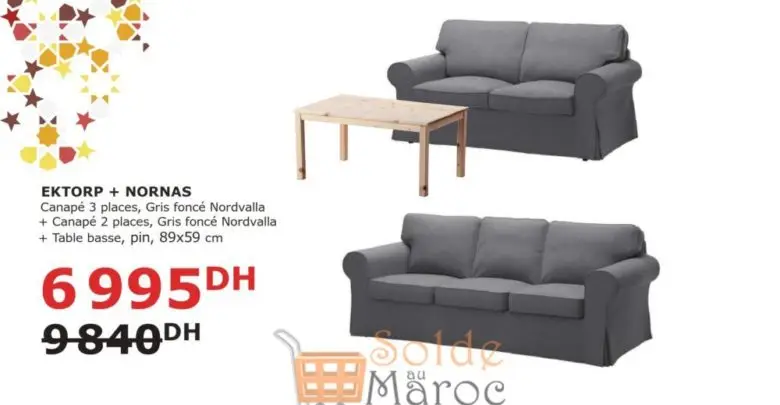 Soldes Ikea Maroc 2 Canapés + Table basse EKTORP/NORNAS 6995Dhs au lieu de 9840Dhs