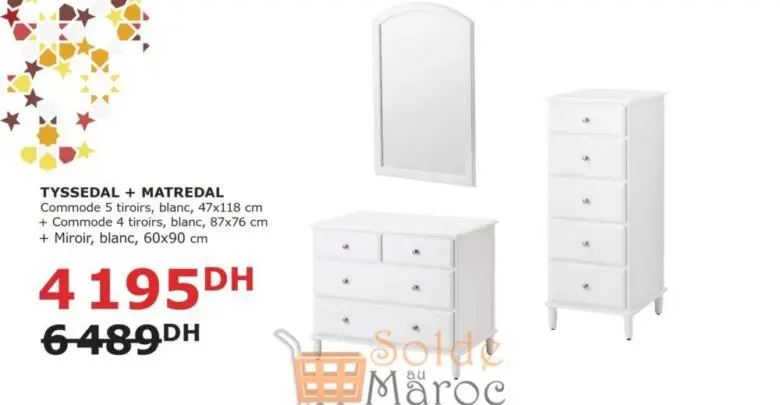 Solde Ikea Maroc 2 Commodes 4/5 Tiroirs + Moroir Blanc 4195Dhs au lieu de 6489Dhs