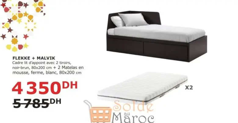Soldes Ikea Maroc Cadre lit avec 2 tiroirs + 2 Matelas 4350Dhs au lieu de 5785Dhs