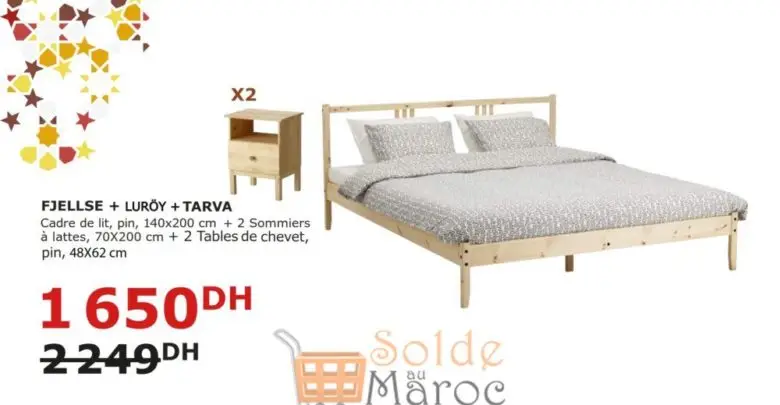 Soldes Ikea Maroc Cadre de lit + 2 Sommiers + 2 Tables de chevet 1650Dhs au lieu de 2249Dhs