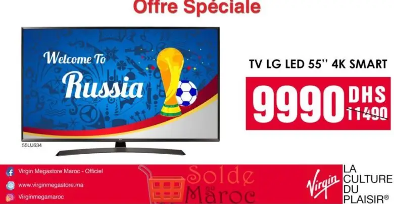 Offre Spéciale Virgin Megastore Maroc Smart TV LG 55" 4K 9990Dhs au lieu de 11490Dhs