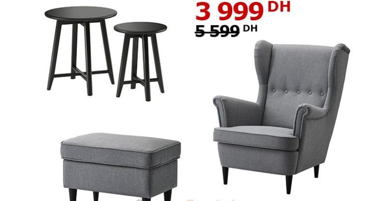 Soldes Ikea Maroc Fauteuil à oreilles + repose-pieds + Table Gigognes 3999Dhs au lieu de 5599DHs