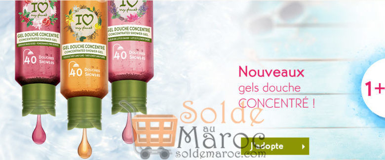 Promo Yves Rocher Maroc 1+1=3 sur les gels douche concentrés