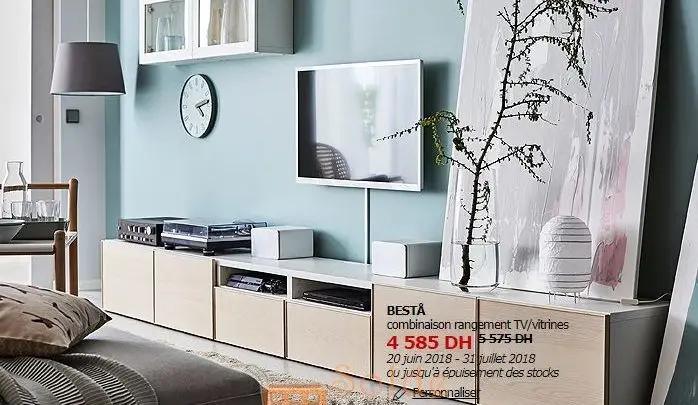 Soldes Ikea Maroc Combinaison Rangement TV/vitrines BESTÅ 4585Dhs au lieu de 5575Dhs