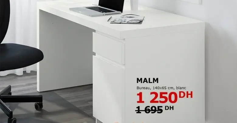 Tout doit Disparaître Ikea Maroc Bureau MALM Blanc 1250Dhs au lieu de 1695Dhs