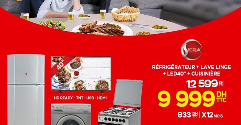 Promo Electroplanet Pack Siera TV 40" + Réfrigérateur + Lave-linge+ Cuisinière 9999Dhs au lieu de 12599Dhs