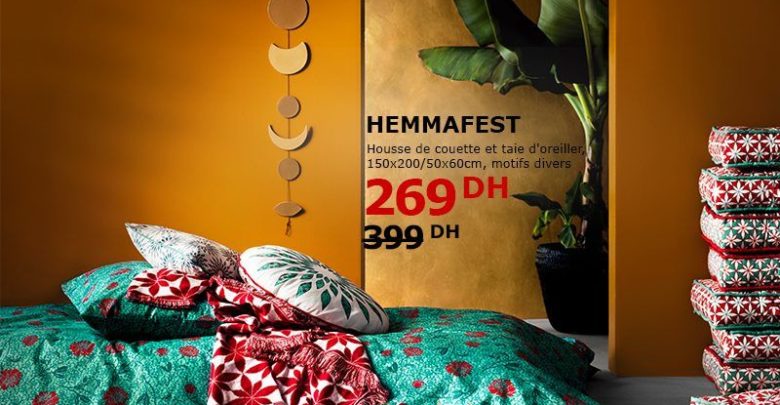Soldes Ikea Maroc Housse de couette et taie d'oreiller HEMMAFEST 269Dhs au lieu de 399Dhs