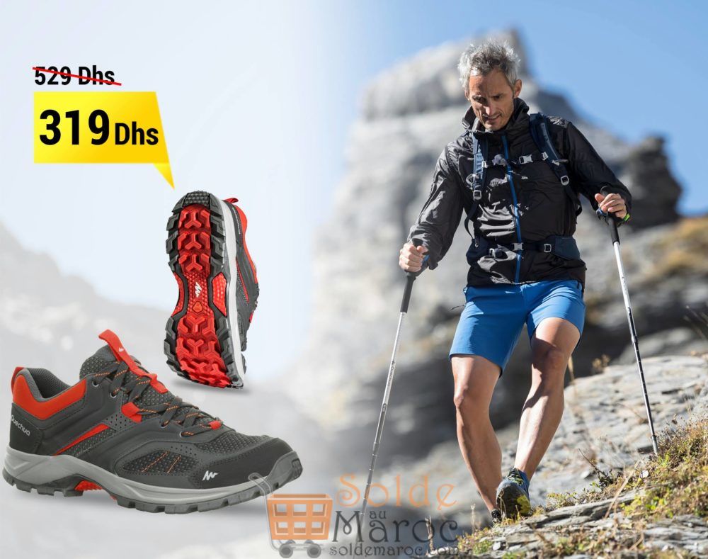 Promo Decathlon Chaussures de randonnée montagne Quechua Forclaz Homme  Rouge 319Dhs