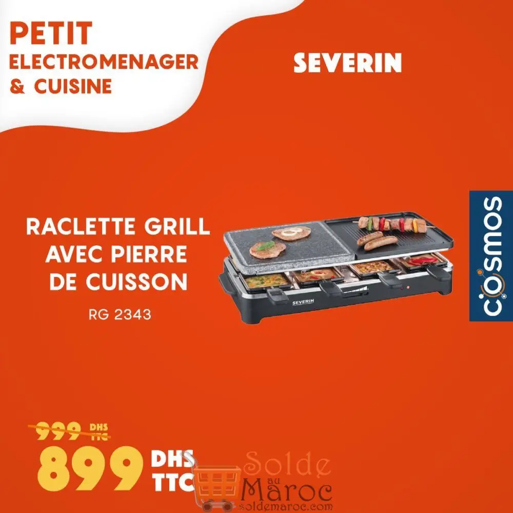 Promo Cosmos Electro Raclette Grill + Pierre de cuisson 899Dhs au lieu de 999Dhs