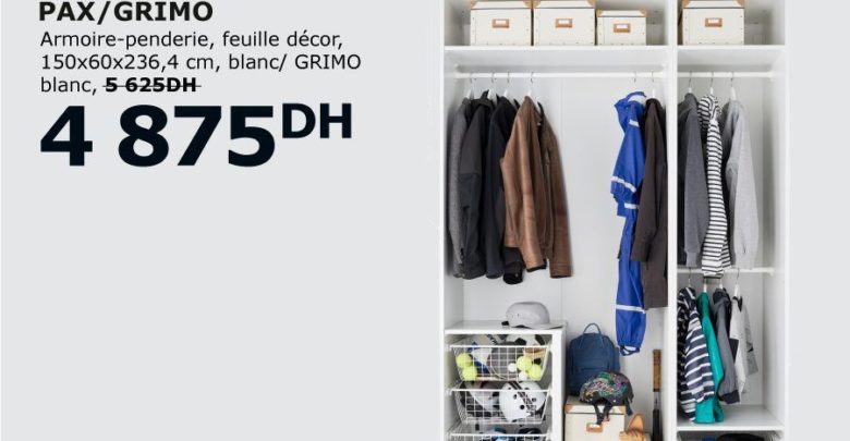 Solde Ikea Maroc Armoire-penderie PAX/GRIMO 4875Dhs au lieu de 5625Dhs