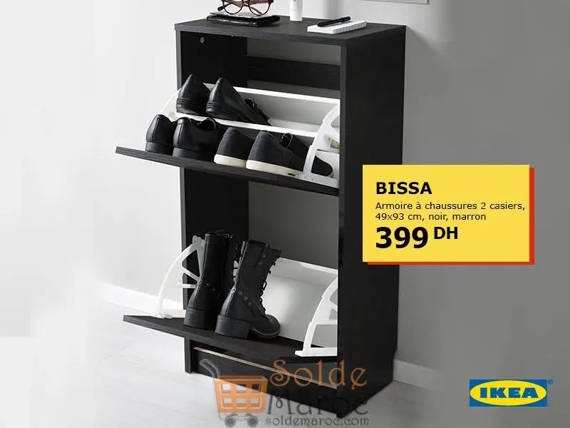 Offre Spéciale Ikea Maroc Armoire à chaussures BISSA 2 casiers Noir marron 399Dhs