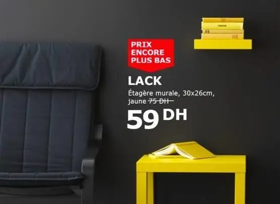 Promo Ikea Maroc Étagère murale LACK jaune 59Dhs au lieu de 75Dhs
