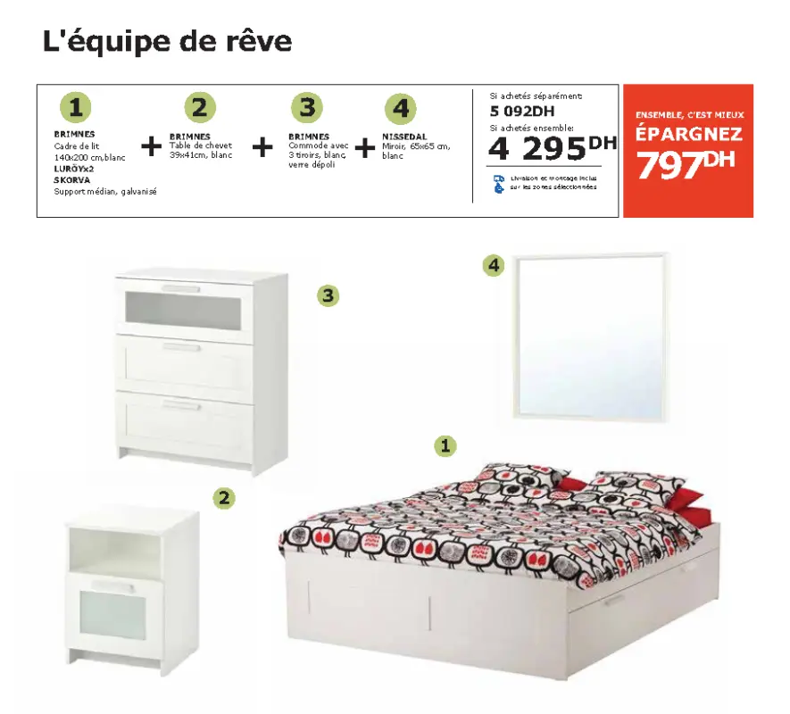 Soldes Ikea Maroc Pack BRIMNES NISSEDAL SKORVA 4295Dhs au lieu de 5092Dhs