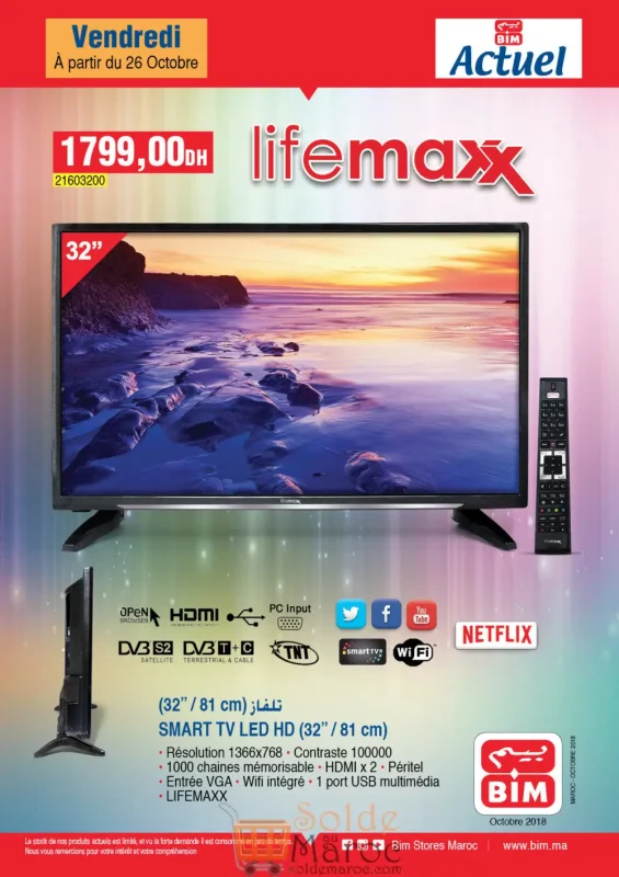 Flyer Bim Maroc Smart TV 32° LED LifeMAXX 1799Dhs
