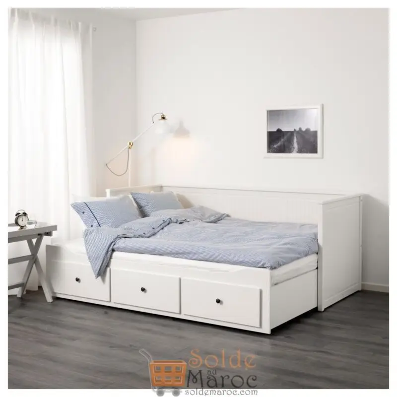 Soldes Ikea Maroc Lit d'appoint HEMNES 3 tiroirs/2 matelas blanc 4885Dhs au lieu de 5485Dhs