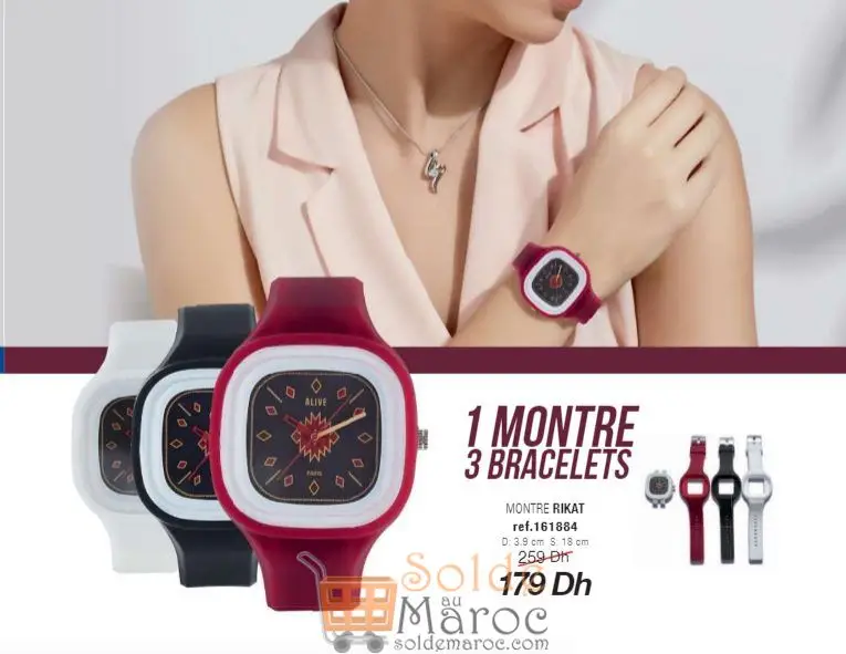 Promo Sophie Paris Maroc 1 montre 3 bracelets RIKAT 179Dhs au lieu de 259Dhs