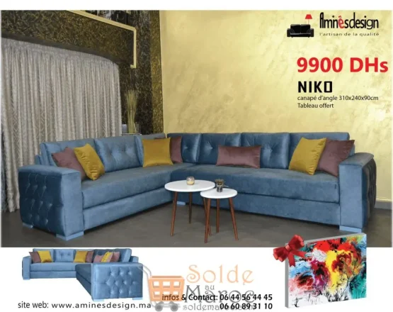 Offre Spéciale Amines Design Canapé d’angle NIKO + tableau 9900 Dhs au lieu de 11990Dhs