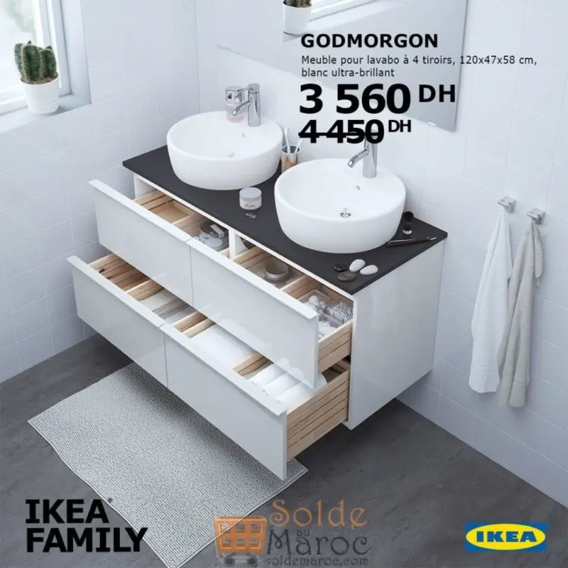 Promo Ikea Family Maroc Meuble Lavabo 4 Tiroirs GODMORGON 3560Dhs au lieu de 4450Dhs