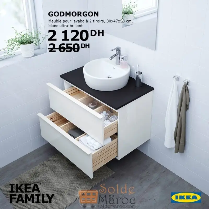 Promo Ikea Family Maroc Meuble Lavabo 2 Tiroirs GODMORGON 2120Dhs au lieu de 2650Dhs