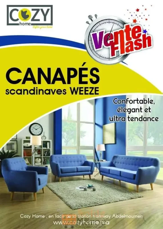 Promo Cozy Home Canapé Scandinave WEEZE 7499Dhs au lieu de 12500Dhs