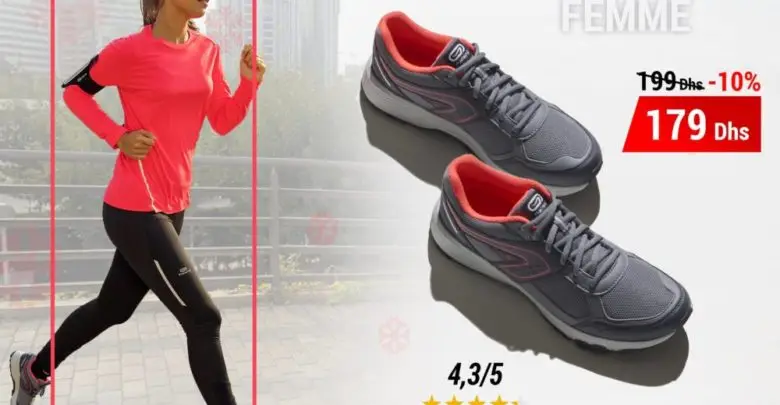 Soldes Decathlon Chaussures Jogging Femme Run Cushion Grip Gris Diva 179Dhs au lieu de 199Dhs