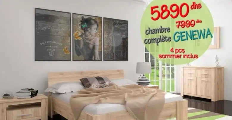 Soldes Azura Home CHAMBRE COMPLÈTE GENEWA 5890Dhs au lieu de 7990Dhs