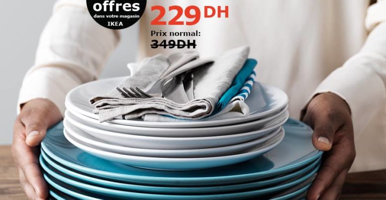 Soldes Ikea Maroc Service 18 pièces turquoise FARGRIK 229Dhs au lieu de 349Dhs