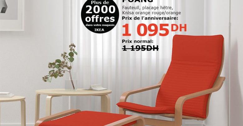 Soldes Ikea Maroc Fauteuil placage hêtre rouge/orange 1095Dhs au lieu de 1195Dhs