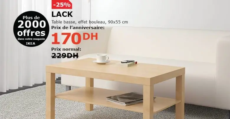Soldes Ikea Maroc Table basse LACK 170Dhs au lieu de 299Dhs