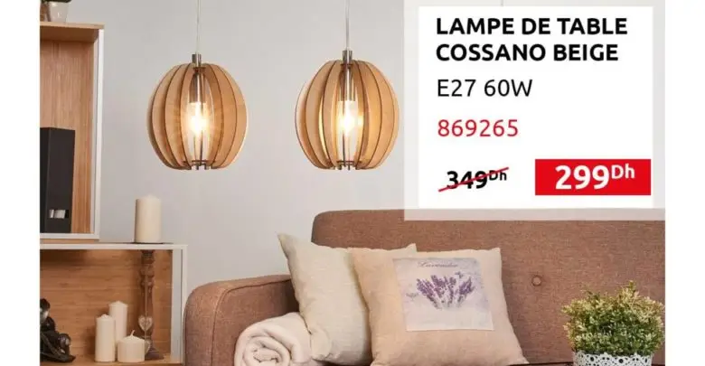 Promo Mr Bricolage Maroc Lampe de table COSSANO Beige 299Dhs au lieu de 349Dhs