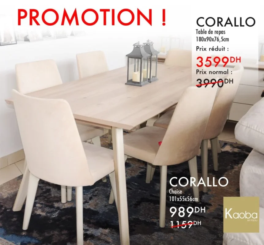 Promo Kaoba Ameublement Table repas & Chaise CORALLO