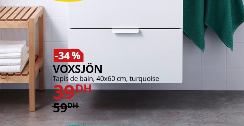 Promo Ikea Maroc Tapis de bain turquoise VOXSJON 39Dhs au lieu de 59Dhs
