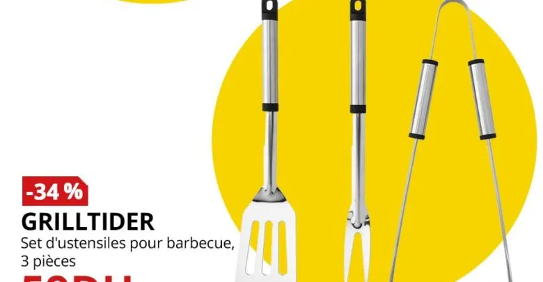Promo Ikea Maroc Set 3 pièces d'ustensiles pour barbecue GRILLTIDER 59Dhs au lieu de 89Dhs