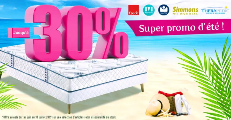 Super Promo d'été chez le Matelas -30% du 1 juin au 31 Juillet 2019
