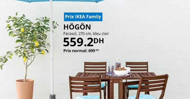 Promo Ikea Family Parasol HOGON bleu clair 559Dhs au lieu de 699Dhs