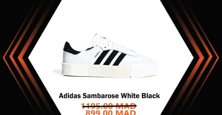 Soldes Courir Maroc Adidas Sambarose White Black 899Dhs au lieu de 1195Dhs