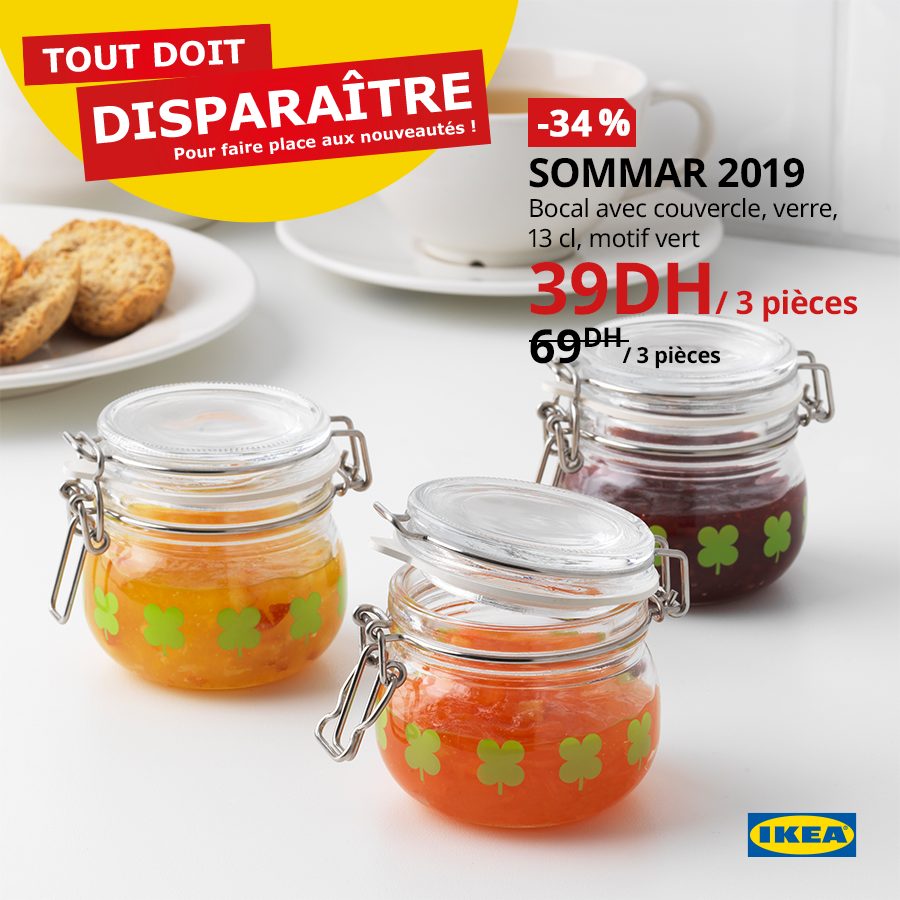 Soldes Ikea Maroc Bocal avec couvercle en verre SOMMAR 39Dhs au lieu de 69Dhs